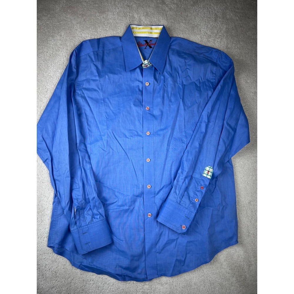 Robert Graham Shirt Mens XL Blue Flip Cuff Contrast Long Sleeve Button Up Cotton - Picture 2 of 16